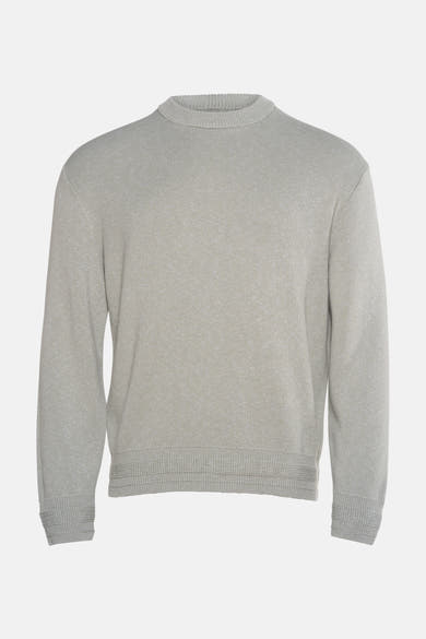 Pull col rond gris de BOSS ORANGE, en tricot côtelé avec des bords-côtes.
