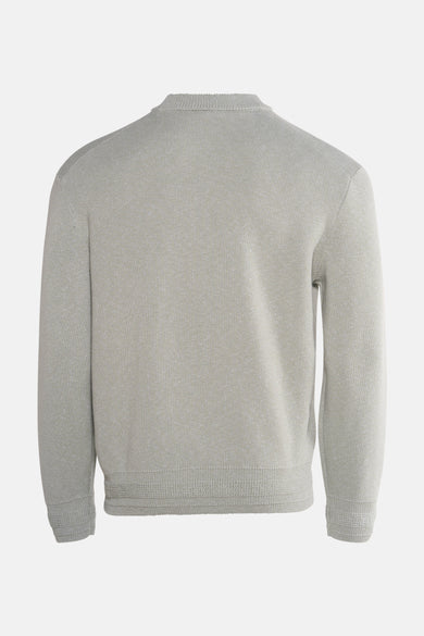 Pull col rond gris de BOSS ORANGE, en maille fine, vue de dos.
