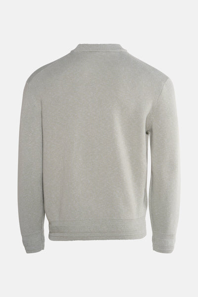 Pull col rond gris de BOSS ORANGE, en maille fine, vue de dos.
