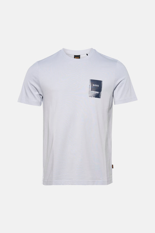 T-shirt à manches courtes gris de BOSS ORANGE, avec un imprimé graphique sur la poitrine.