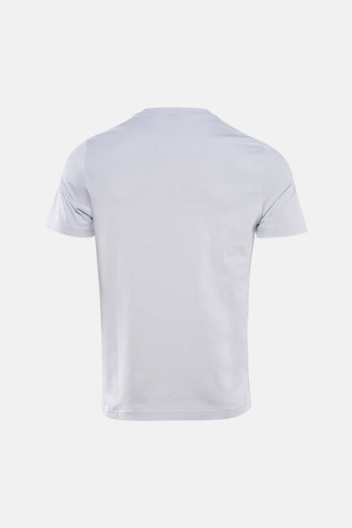 Grijze T-shirt met korte mouwen van BOSS ORANGE, achterkant, op een effen witte achtergrond.