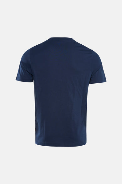 T-shirt à manches courtes bleu de BOSS ORANGE, vu de dos, sur fond blanc.