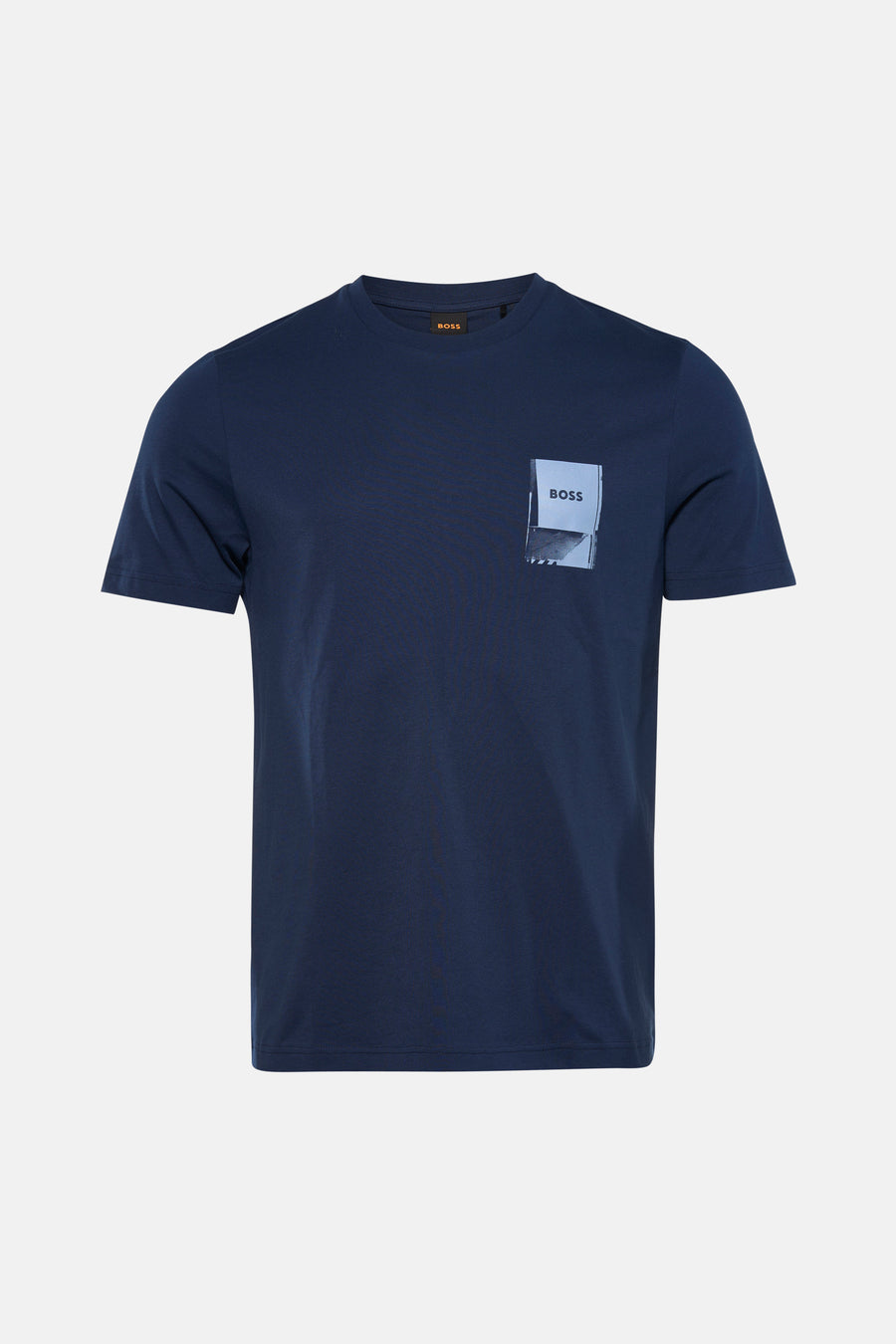 T-shirt à manches courtes bleu par BOSS ORANGE, avec un imprimé graphique sur le devant.