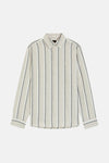 Gestreept overhemd met lange mouwen van BOSS ORANGE, beige, gebroken wit en blauwgrijs, met knoopkraag en logo.