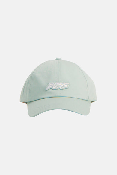 Casquette turquoise de BOSS ORANGE avec logo BOSS brodé blanc irisé sur le devant.