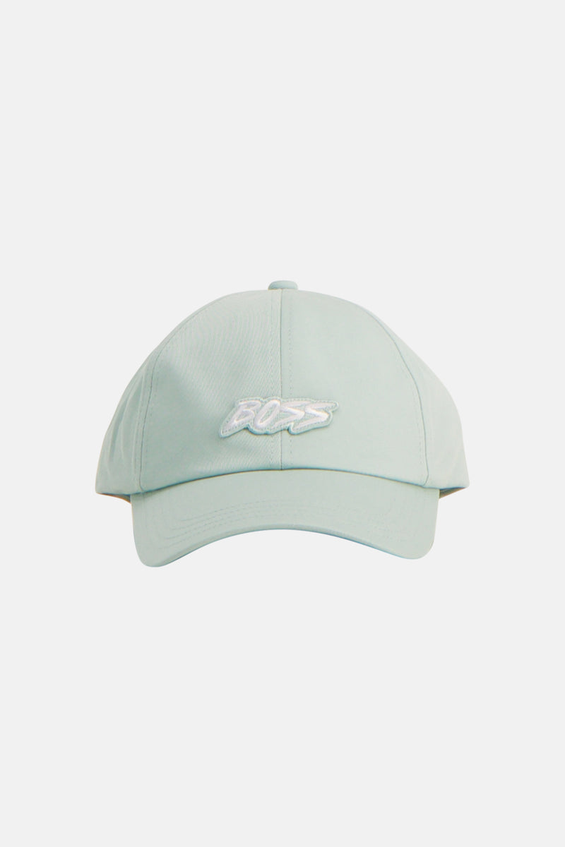 Casquette turquoise de BOSS ORANGE avec logo BOSS brodé blanc irisé sur le devant.