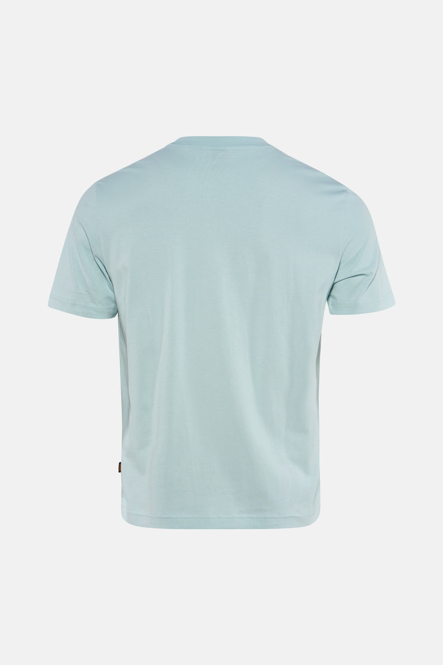 Turquoise T-shirt van BOSS ORANGE, achterkant, korte mouwen, met een klein label aan de zijkant.