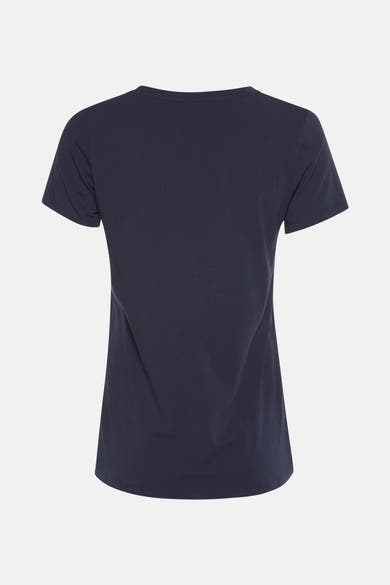 Blauw T-shirt met korte mouwen van MORE & MORE, effen en ronde hals, achterkant.