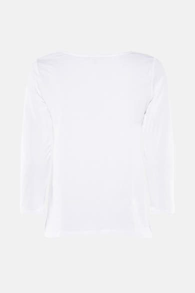 Wit T-shirt met lange mouwen van MORE & MORE, met blauw geschilderd motief en zwarte opschrift.