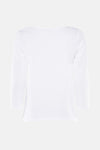 Wit T-shirt met lange mouwen van MORE & MORE, met blauw geschilderd motief en zwarte opschrift.