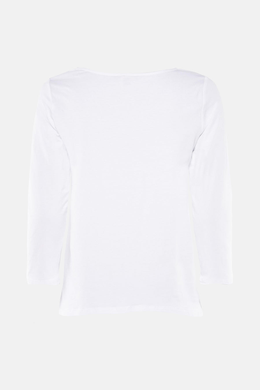 Wit T-shirt met lange mouwen van MORE & MORE, met blauw geschilderd motief en zwarte opschrift.