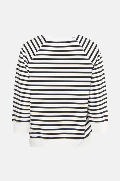 Witte rondehals sweatshirt van MORE & MORE, met zwarte horizontale strepen op de rug.