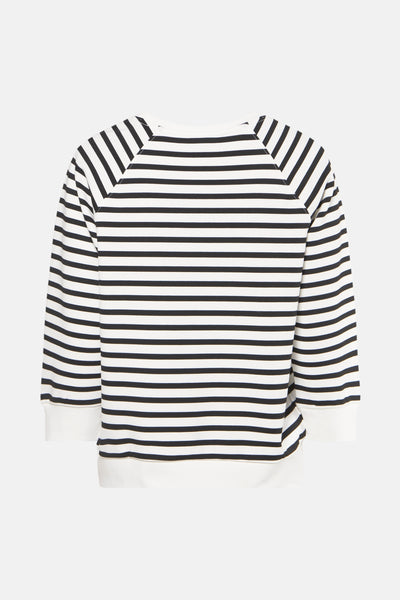 Witte rondehals sweatshirt van MORE & MORE, met zwarte horizontale strepen op de rug.