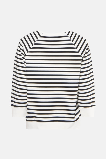 Witte rondehals sweatshirt van MORE & MORE, met zwarte horizontale strepen op de rug.