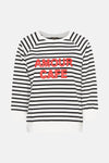 Gestreept zwart-wit sweatshirt van MORE & MORE met rode opdruk "Amour Café".