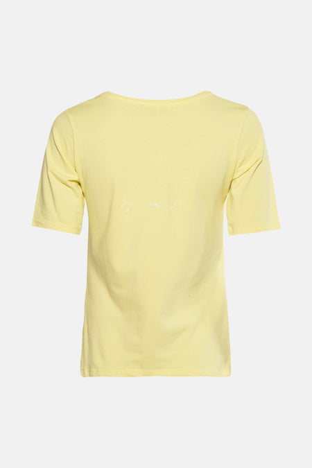 Korte mouwen T-shirt geel van MORE & MORE, effen, van achteren gezien.