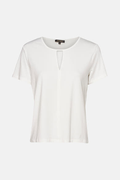 Wit T-shirt met korte mouwen van MORE & MORE, effen en casual, van achteren getoond.