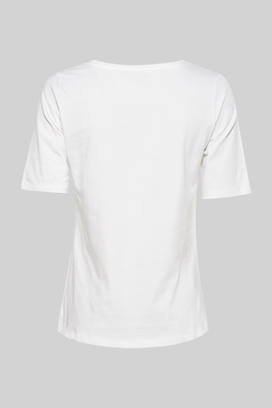 Wit T-shirt met korte mouwen van MORE & MORE, klassieke pasvorm, op een effen grijze achtergrond.