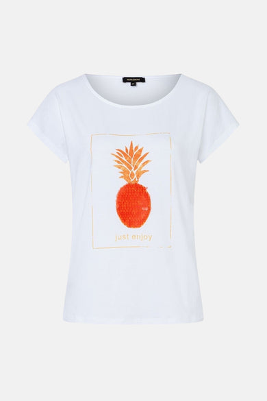 T-shirt blanc à manches courtes de MORE & MORE avec motif ananas et lettrage.