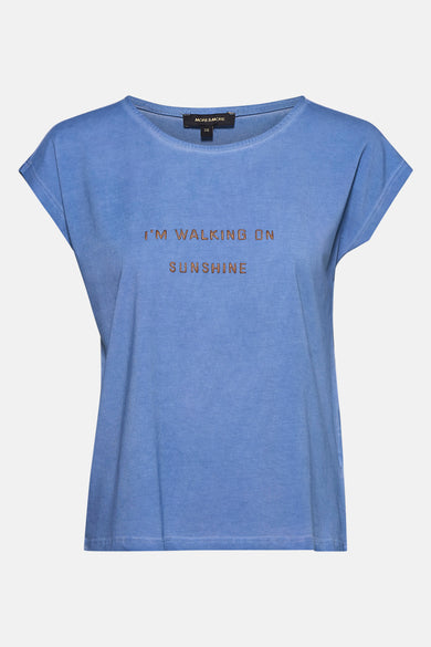 Blauw T-shirt met korte mouwen van MORE & MORE, met decoratieve reliëfopdruk.