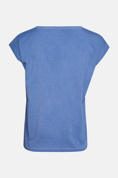 Blauw T-shirt met korte mouwen van MORE & MORE, achterkant, effen stof.