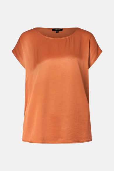 T-shirt à manches courtes marron de MORE & MORE, en tissu lisse et léger, coupe décontractée.
