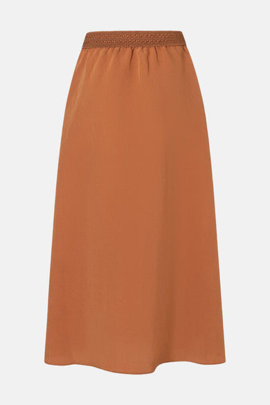 Lange bruine rok van MORE & MORE met elastische tailleband.