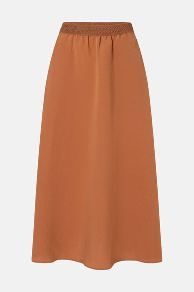 Lange bruine rok van MORE & MORE, met een elastische tailleband en een gladde textuur.