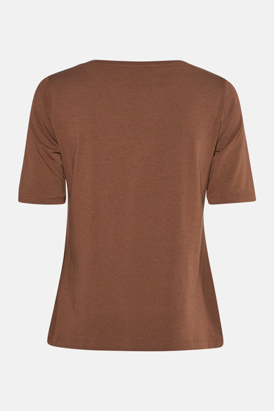 Bruin T-shirt met korte mouwen van MORE & MORE, effen, van katoenen jersey, achterzijde.