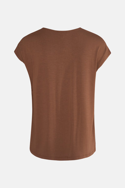 Blouse à manches courtes marron de MORE & MORE, vue de dos, avec une texture lisse.