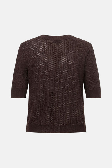 Pull marron en maille ajourée de MORE & MORE, avec manches courtes et coupe droite.