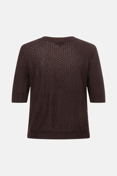 Pull marron en maille ajourée de MORE & MORE, avec manches courtes et coupe droite.