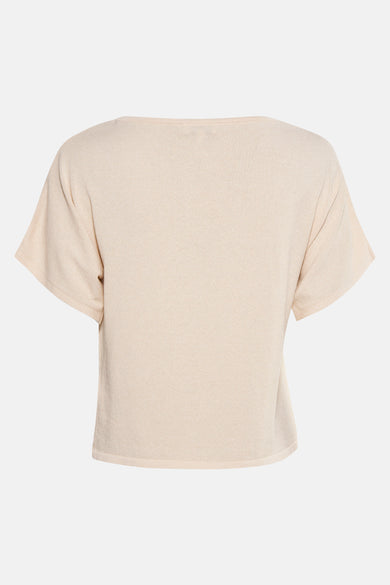 T-shirt uni écru à manches courtes de More & More, en maille fine, vue de dos.