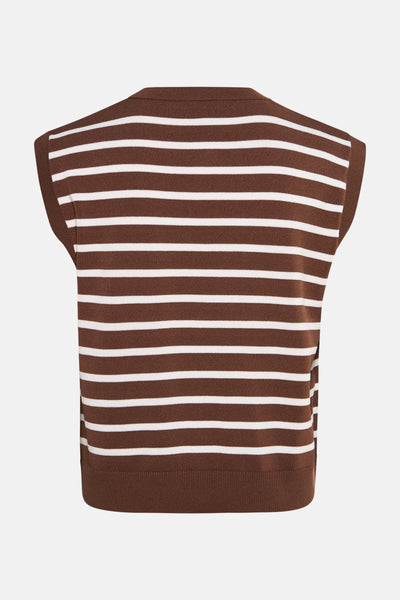 Bruin gestreept mouwloos T-shirt met ronde hals van More & More.