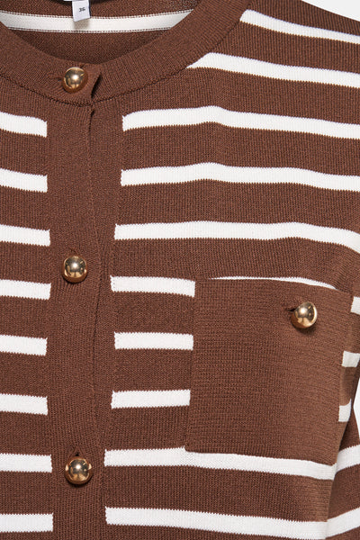 Bruin hemdje van MORE & MORE met witte strepen, borstzak en gouden knopen.