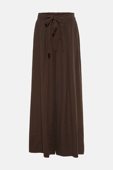 Bruine broek van MORE & MORE, losse pasvorm en strikceintuur.