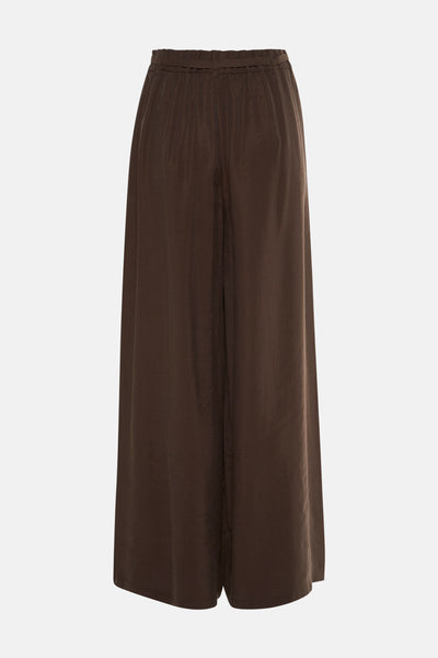 Bruine, wijde broek van MORE & MORE, palazzo-model, met elastische tailleband.