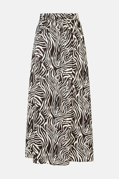 Lange bruine rok met zebraprint van MORE & MORE, met een vloeiende pasvorm en een discrete split.