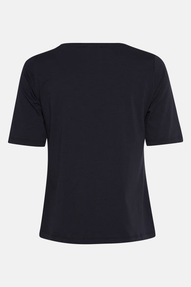 Blauw T-shirt met korte mouwen van MORE & MORE, effen, op lichte achtergrond.