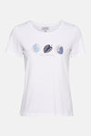 Wit T-shirt met korte mouwen van MORE & MORE met palmbladmotief en gouden letters.