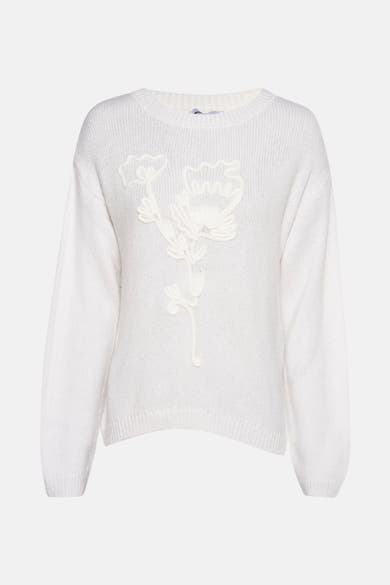Wit T-shirt met ronde hals van MORE & MORE met reliëf bloemenpatroon.