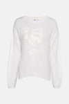 Wit T-shirt met ronde hals van MORE & MORE met reliëf bloemenpatroon.