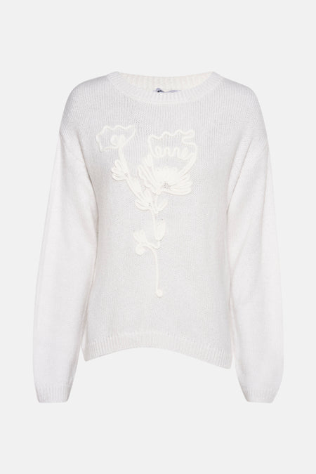 Wit T-shirt met ronde hals van MORE & MORE met reliëf bloemenpatroon.
