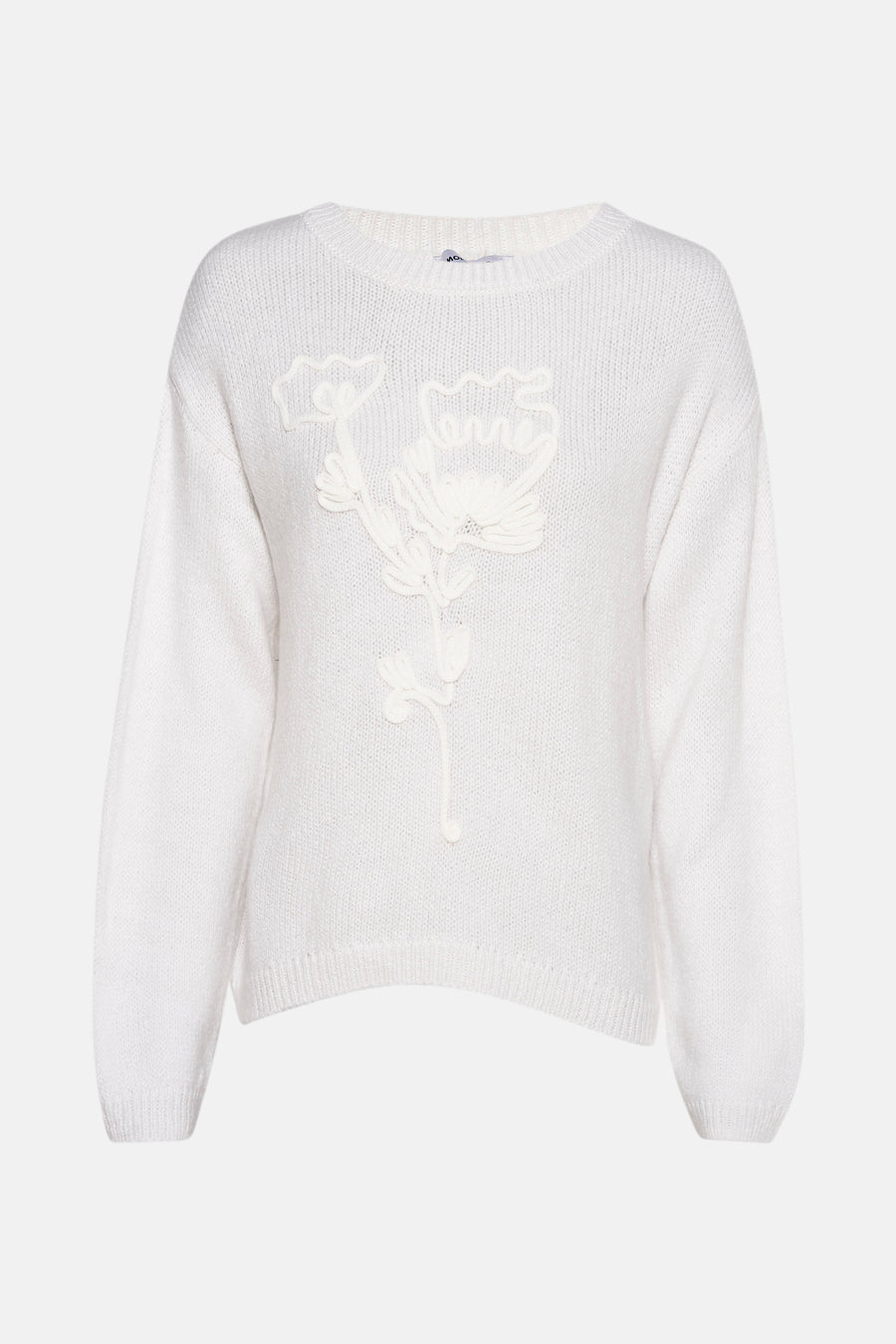 Wit T-shirt met ronde hals van MORE & MORE met reliëf bloemenpatroon.