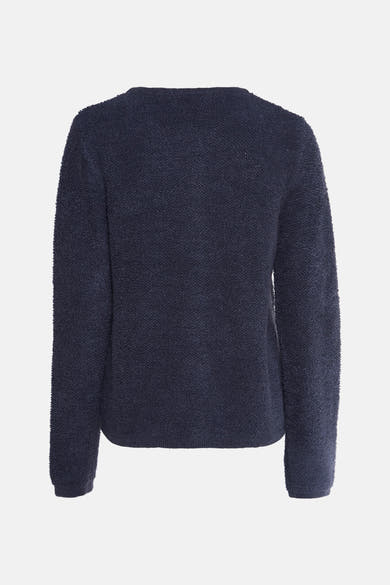 Blauwe gebreide cardigan van MORE & MORE, met een zachte en comfortabele textuur, van achteren gezien.
