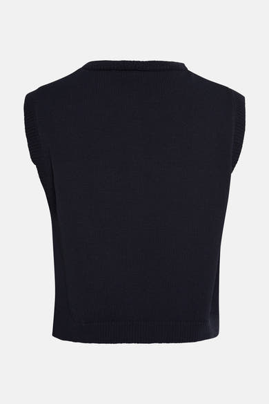 Blauwe tanktop van MORE & MORE, in textuurgebreid, met een ronde hals.