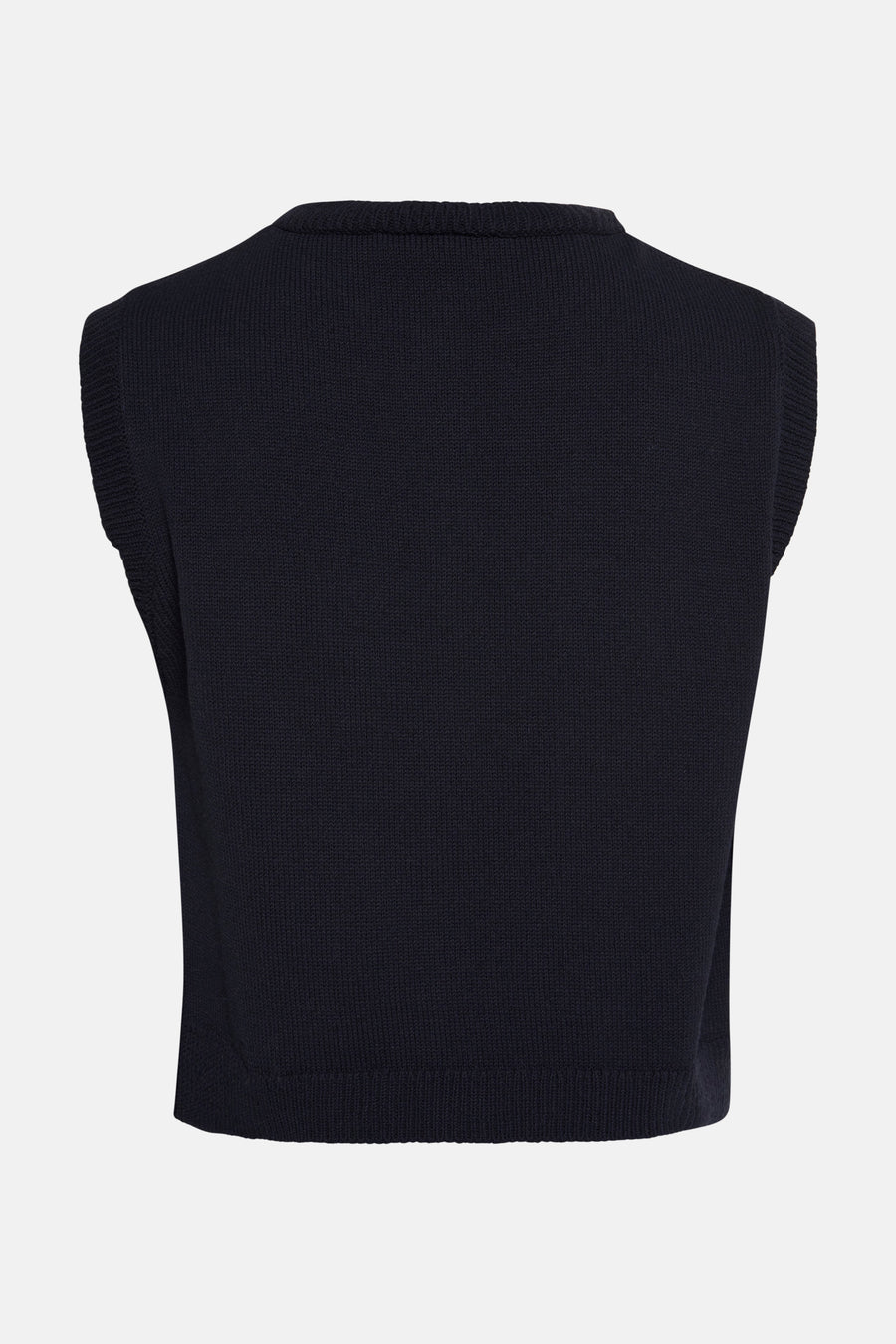 Blauwe tanktop van MORE & MORE, in textuurgebreid, met een ronde hals.