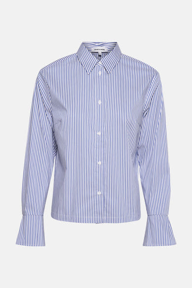 Blauw-wit gestreept overhemd met lange mouwen van MORE & MORE, met uitlopende mouwen en witte knopen.