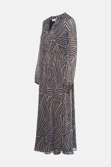 Lange veelkleurige jurk met lange mouwen van MORE & MORE, met abstract geometrisch patroon.