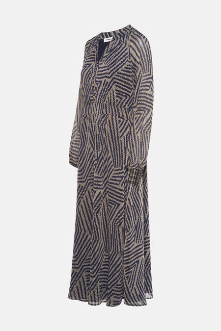 Lange veelkleurige jurk met lange mouwen van MORE & MORE, met abstract geometrisch patroon.